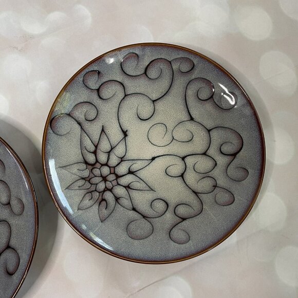 Set Of 2 Roscher "Olivia" 11" Stoneware Plates With Abstract Pattern Gray & Brow - Picture 4 of 4